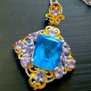 NWOT stunning topaz and amethyst rose gold accents necklace sterling 20”